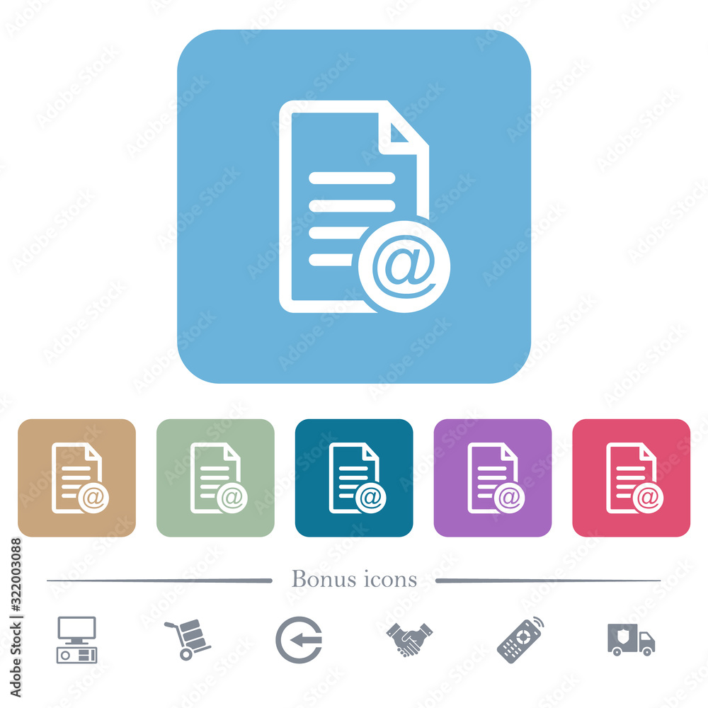 Poster send document as email flat icons on color rounded square backgrounds