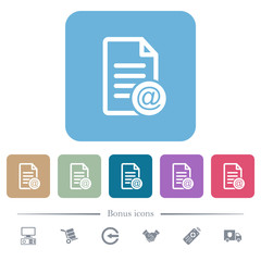Send document as email flat icons on color rounded square backgrounds