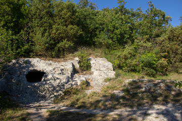 Masonry of the ancient Greeks. Historic meto in the mountains. Rock formation. The ruins of old buildings. A lot of stones.