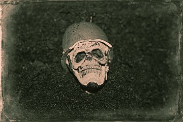 Soldier Skeleton Skull Helmet In Soil Wallpaper
