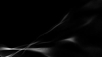 Dot white black wave technology texture background. Abstract big data digital concept. 3d rendering.