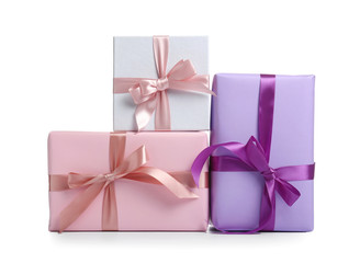Beautiful gift boxes on white background