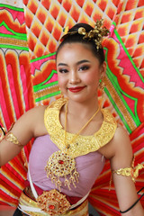 Thai beautiful girl in thai traditional dress.