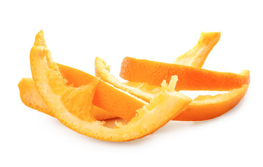Orange peel on white background. Recycling concept