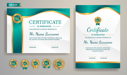 Gold and green certificate of appreciation template border with line pattern for business and education needs