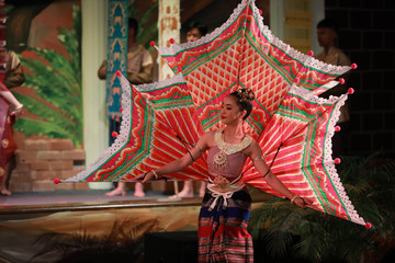 Thai beautiful girl in thai traditional dress.