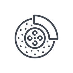 Brake system line icon. Car brake pad and brake disk vector outline sign.
