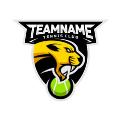 Cougars head logo for the Tennis team logo. vector illustration. With a combination of shields badge.