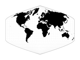 World contour. Baker Dinomic projection. Plan world geographical map with graticlue lines. Vector illustration.