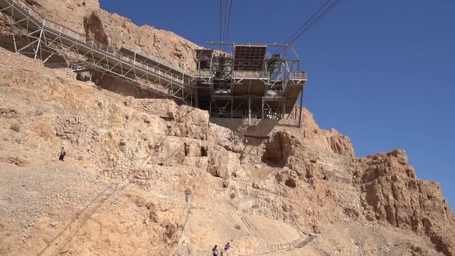 Arriving on top of masada fortress cableway in israel on sunny day