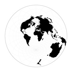 Minimal world map. Airy's minimum-error azimuthal projection. Plan world geographical map with graticlue lines. Vector illustration.
