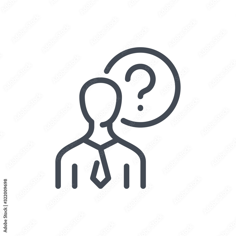 Poster business person with question mark line icon. ask a question vector outline sign.