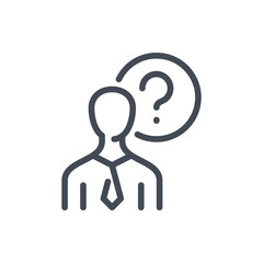 Business person with question mark line icon. Ask a question vector outline sign.