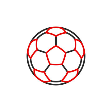 Thin contour lines icon soccer ball for playing football isolated on white background. Modern design minimalistic style black and red outline sign classic leather soccer ball.
