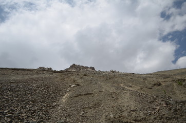 the view of Himalaya mountains on a sunny day under the blue sky in the morning or the evening in Tibet India China the road on high altitudes