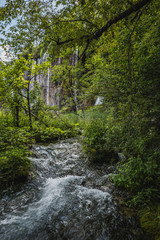 Cascades and waterfalls in the landscape of Plitvice Lakes, Croatia.