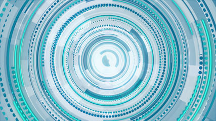 Circle white blue and green neon lines technology Hi-tech bright background. Abstract graphic digital future scifi concept design.
