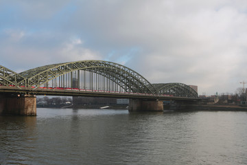 Steel arch bridge over Rhine River. Cologne, Germany
