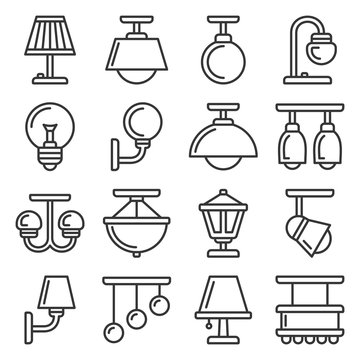 Lamp Icons Set on White Background. Line Style Vector