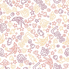 Foto auf Leinwand Valentine's Day doodles seamless vector pattern © antalogiya