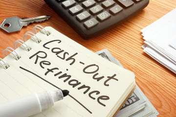 Business photo shows hand written text cash out refinance - obrazy, fototapety, plakaty