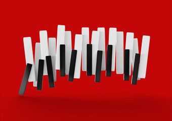 Music poster template. Jazz festival. Flyer background with keyboard on red background. 3d render