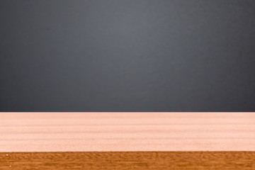 Empty interior design concept, wooden vintage table or shelf closeup, zen mood, white and gray architecture background.