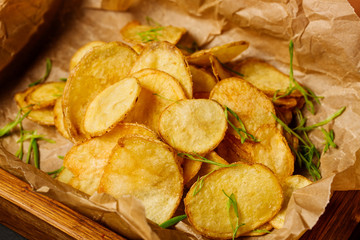 crispy potato chips snack. menu concept