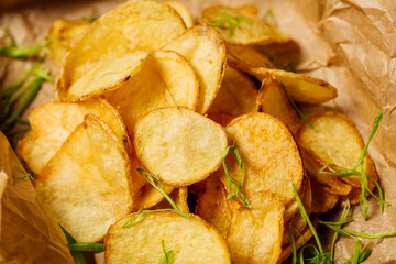 crispy potato chips snack. menu concept