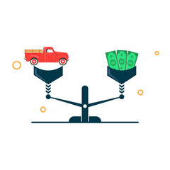car and money on the scales. car equity and finance concept. vector illustration
