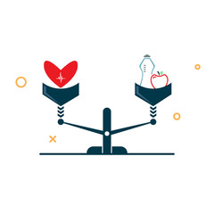 health and healthy nutrition on the scales weigh the same. concept of health and healthy eating and water. vector illustration