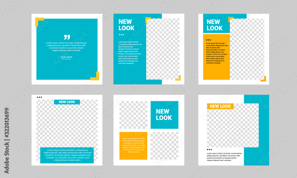 Wall mural set of editable minimal square banner template. blue and yellow background color with stripe line sh