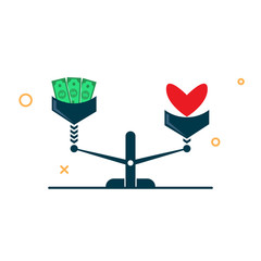 love is more expensive than money. heart and money on the scales. vector illustration in a flat style