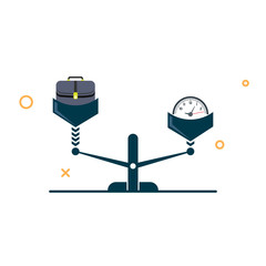 time is more expensive than robots. working bag and watch on the scales. vector symbol