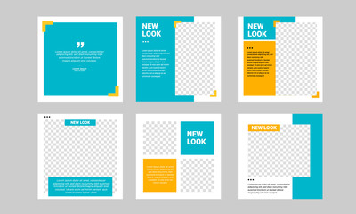 Set of Editable minimal square banner template. Blue and yellow background color with stripe line shape. Suitable for social media post and web internet ads. Vector illustration with photo college