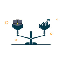 work equally when things go up. work bag and arrow top on the scales. vector symbol