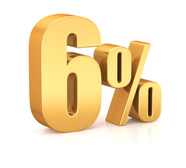 3d render illustration. Golden six percent on a white background. Illustration for advertising.