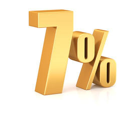 3d render illustration. Golden seven percent on a white background. Illustration for advertising.