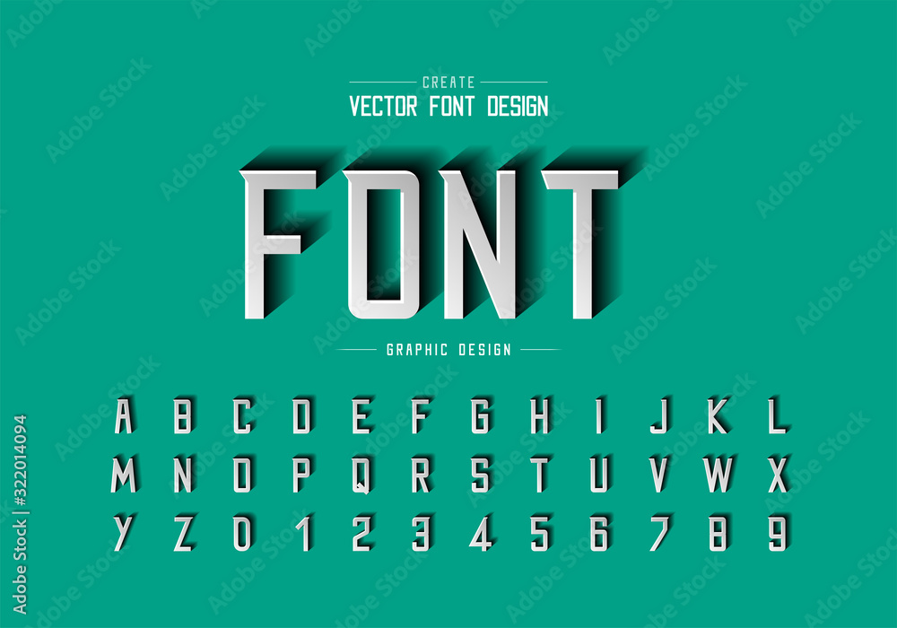 Poster font paper cut and alphabet vector, script modern typeface and letter number design