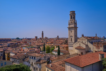 The historic city center of Verona, Italy. Adige River. Aerial view	