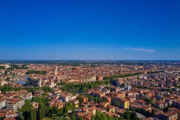 The historic city center of Verona, Italy. Adige River. Aerial view	