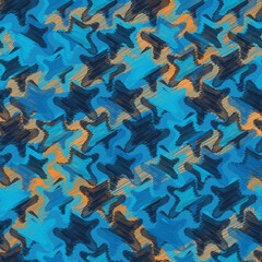 A starfish seamless vector pattern with blue and orange shapes. Marine themed surface print design. Great for sporstswear fabrics, stationery and packaging.