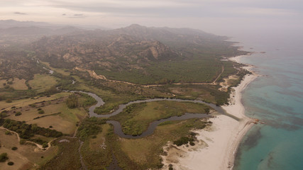 Fototapeta na wymiar Aerial view of Berchida beach Sardinia