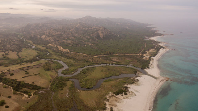 Aerial view of Berchida beach Sardinia