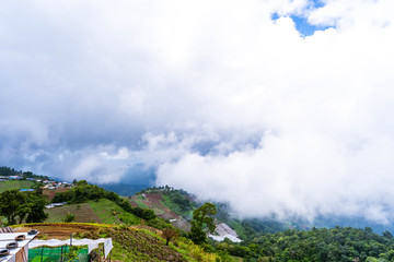 Fototapeta na wymiar Cloudy sky against mountain scape in Thailand.