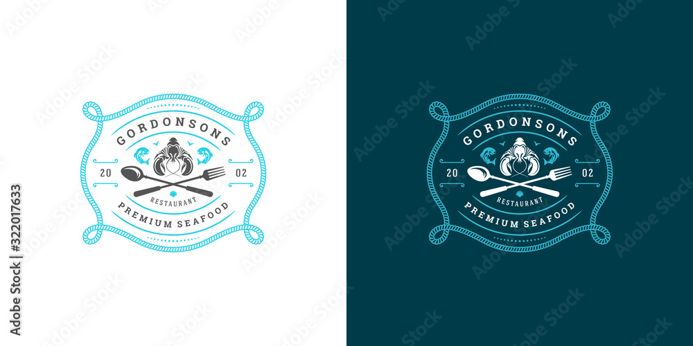 Wall mural Seafood logo or sign vector illustration fish market and restaurant emblem template design lobster silhouette