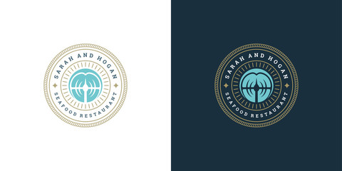 Seafood logo or sign vector illustration fish market and restaurant emblem template design fish fillet steak silhouette
