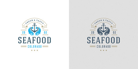 Seafood logo or sign vector illustration fish market and restaurant emblem template design salmon fish silhouette