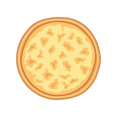 Tasty pizza four cheese top view isolated on white background. Flat traditional italian fast food icon. Vector illustration for web, advert, menu