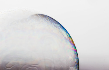 Macrophotography of a soap bubble. Multicolored streaks on the surface of the soap bubble